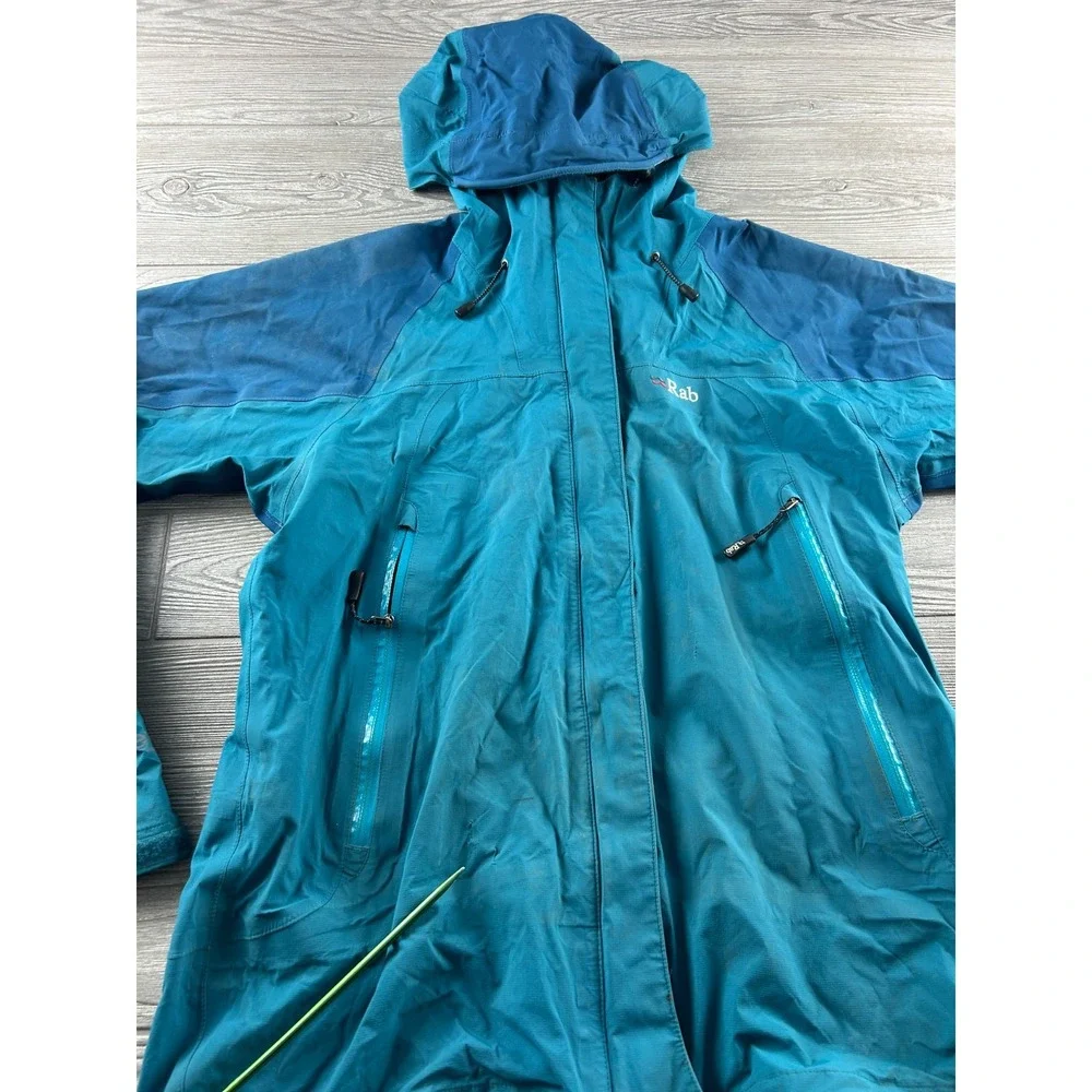 RAB Downpour Eco Womens Blue Waterproof Windbreaker Jacket Hooded Size Large